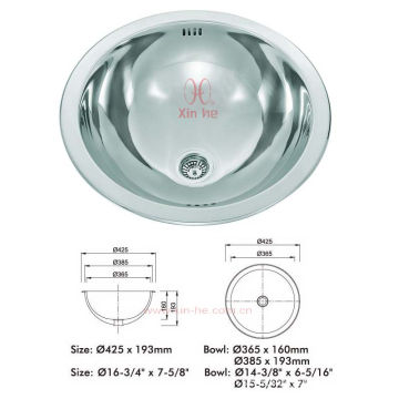 stainless steel single round sink bowl